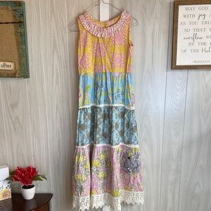 Mustard Pie Pink and Blue Patchwork Maxi Dress